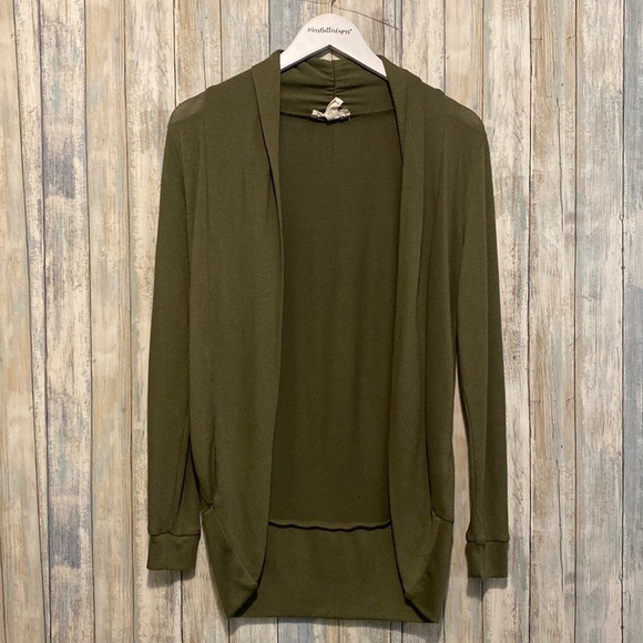Sws Basic | army green, long sleeve, long open  Cardigan | Size small - Picture 2 of 11